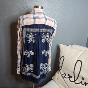 Free People pink button down shirt with blue cotton backing size small